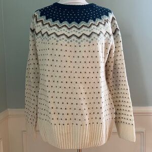 Fjallraven Ovik Knit Wool Sweater, Large, Blue and Cream, Women's, Elbow Patches
